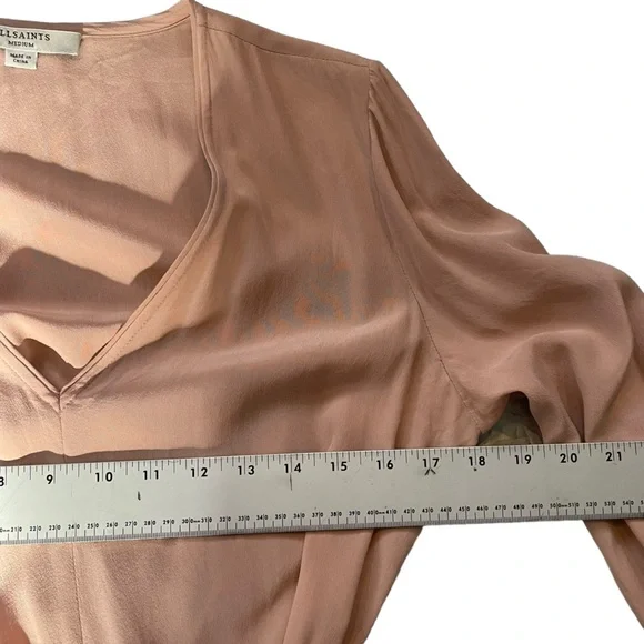 All Saints Alia Ruffle Silk Dress Nude Pink Size M